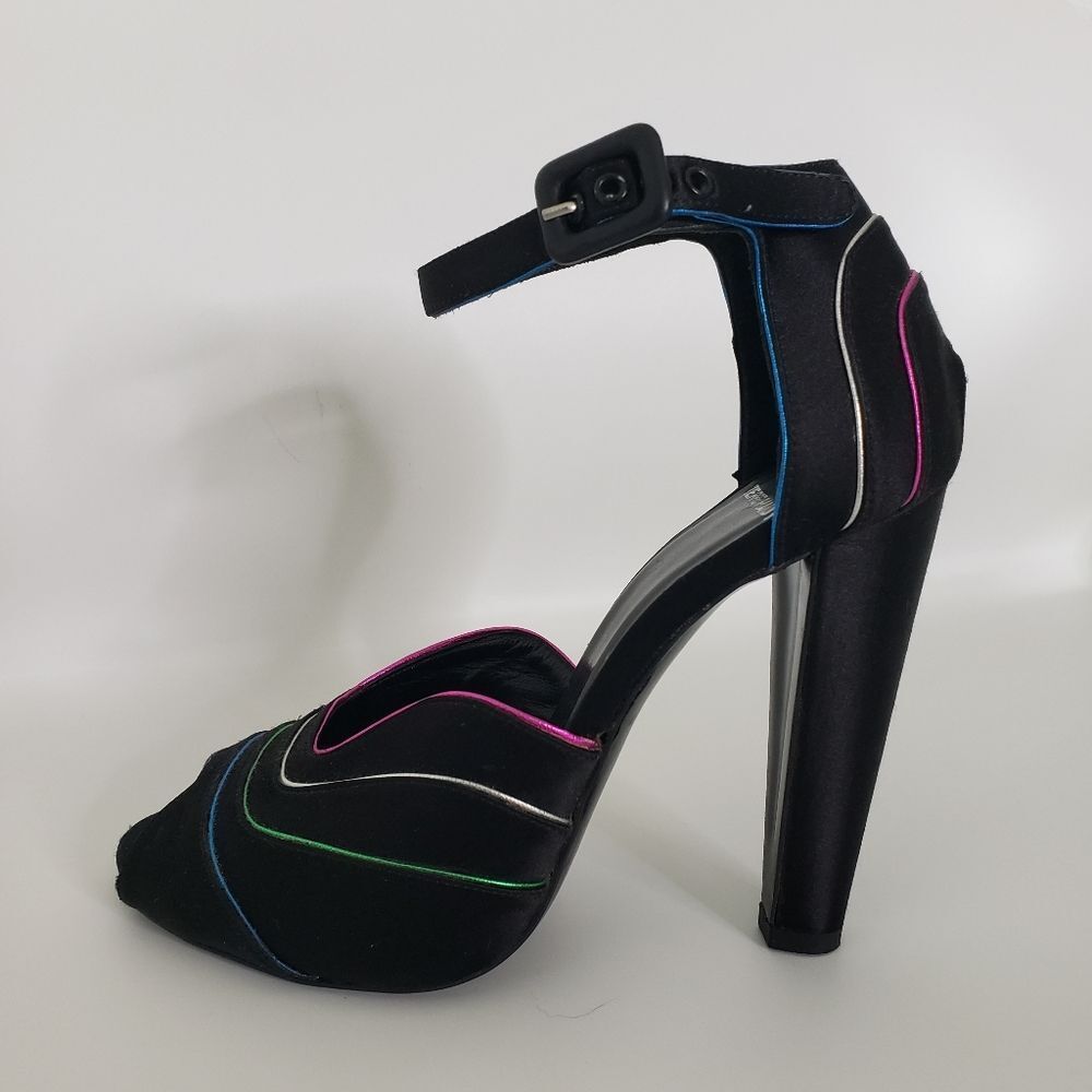 Pierre Hardy Black Satin Neon Luxury Italian Peep Toe Heels Eu 36 Us 6 — image 4 of 8